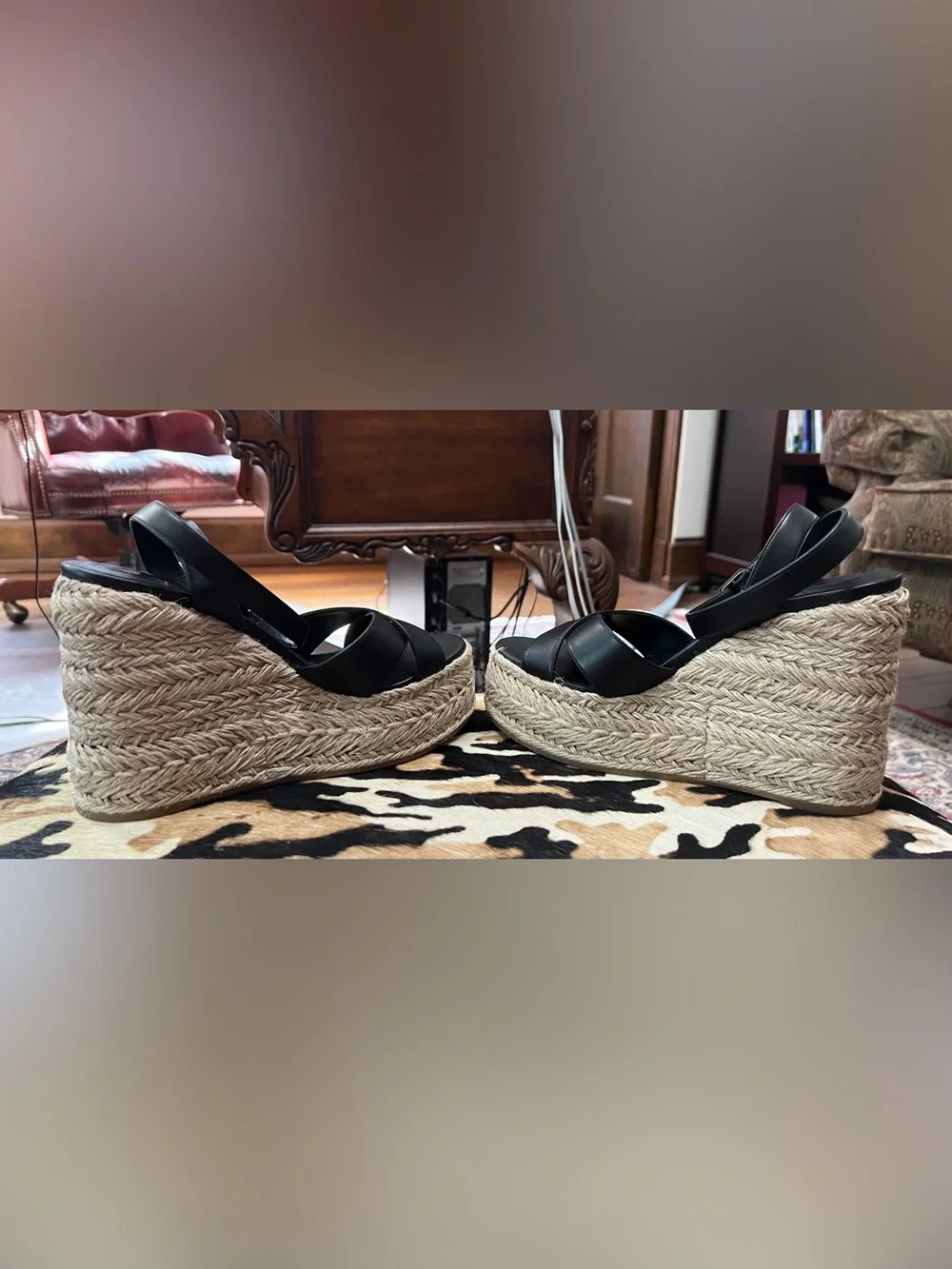 Christian Louboutin Mariza Zeppa Black Leather Espadrille Wedge Sandals 39 NWOT